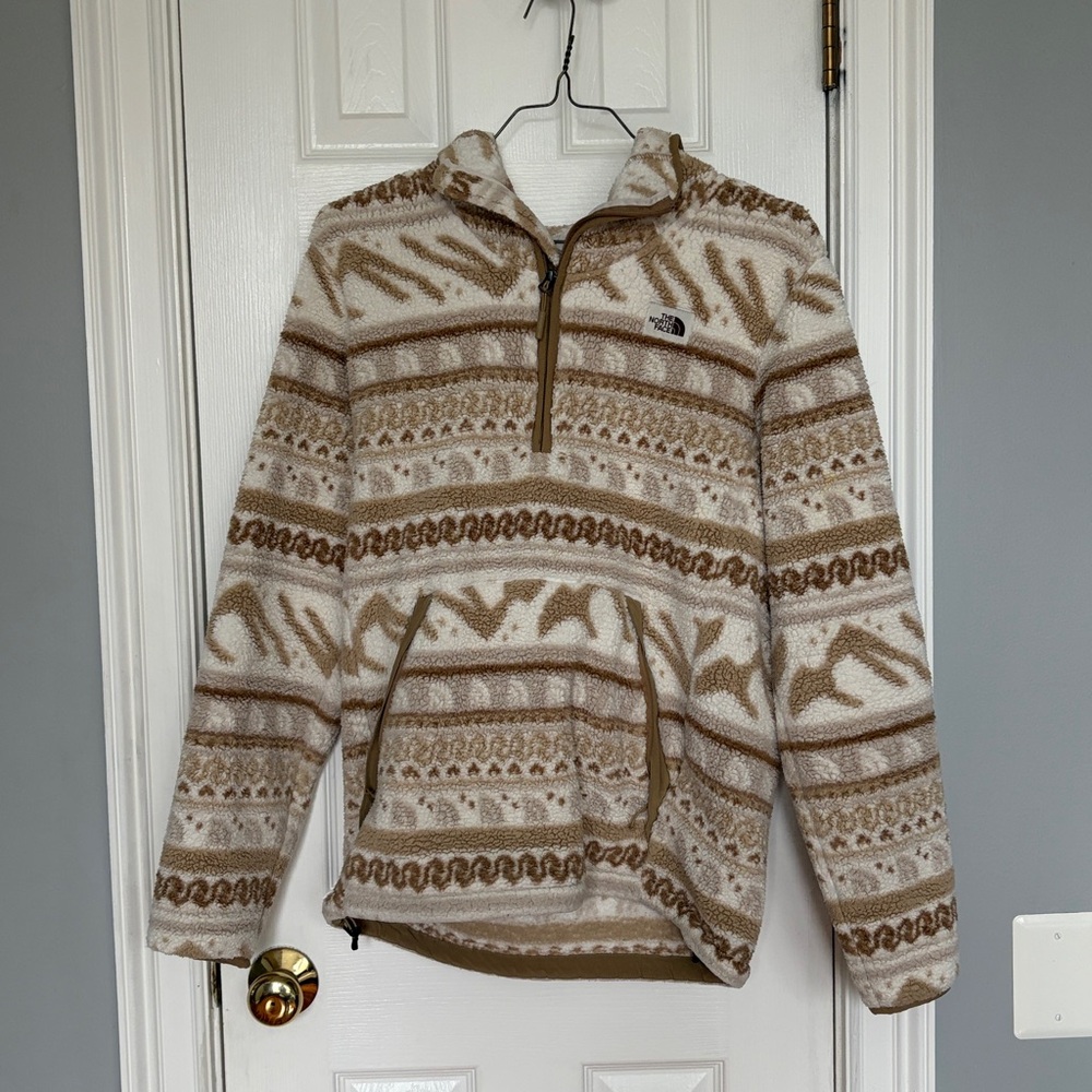 The North Face Mens Printed Campshire Pullover Hoodie Sherpa Fleece Half Zip M